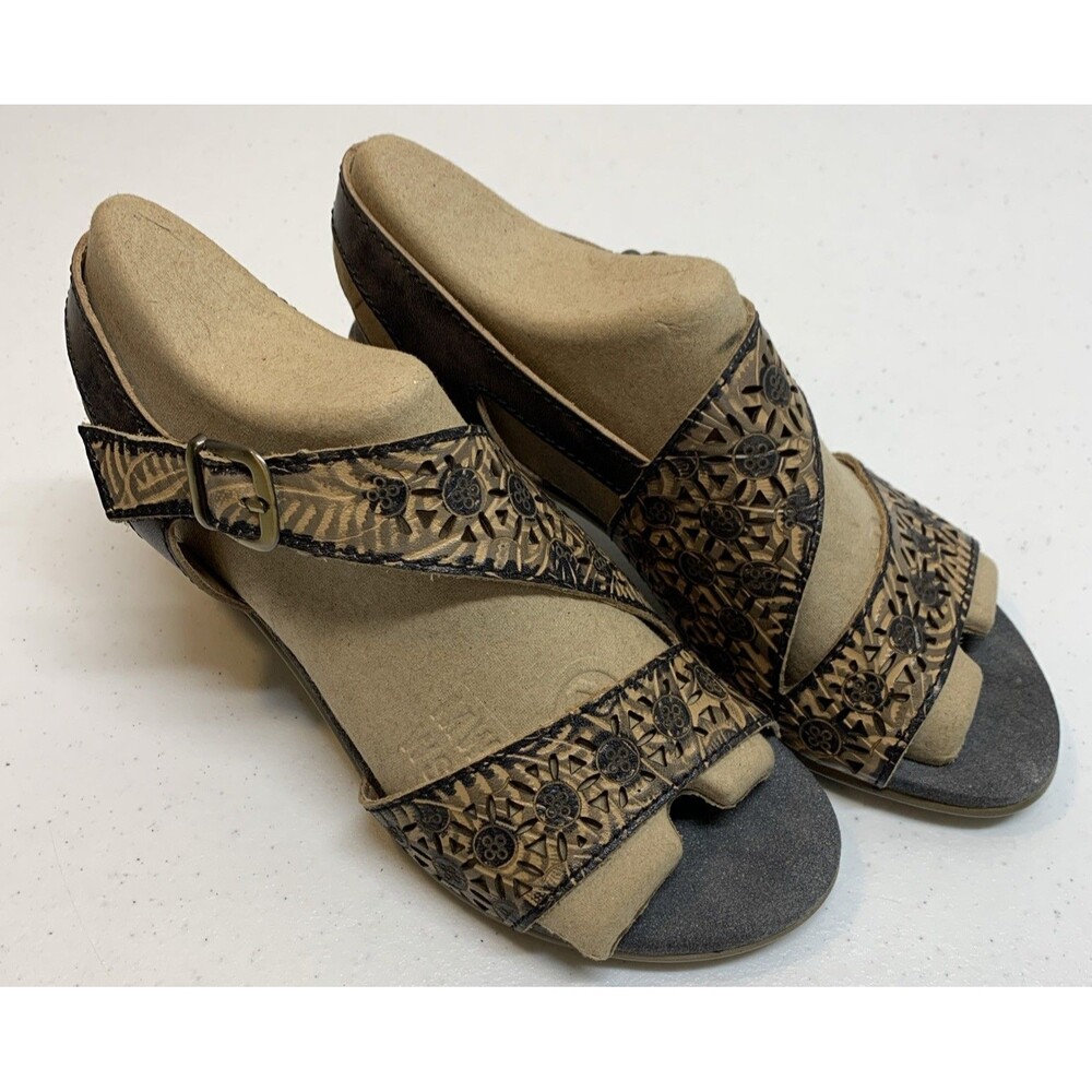 Spring Step L’Artiste Noreen Sandals Heels Womens 7 37 Navy Blue BOHO Leather